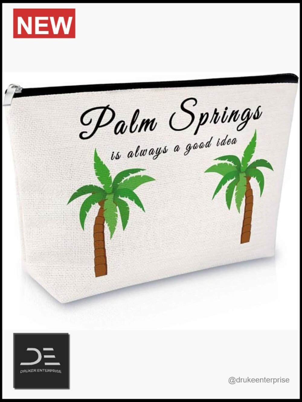 Canvas Zipper Cosmetic Bag Palm Springs Themed Makeup Pouch